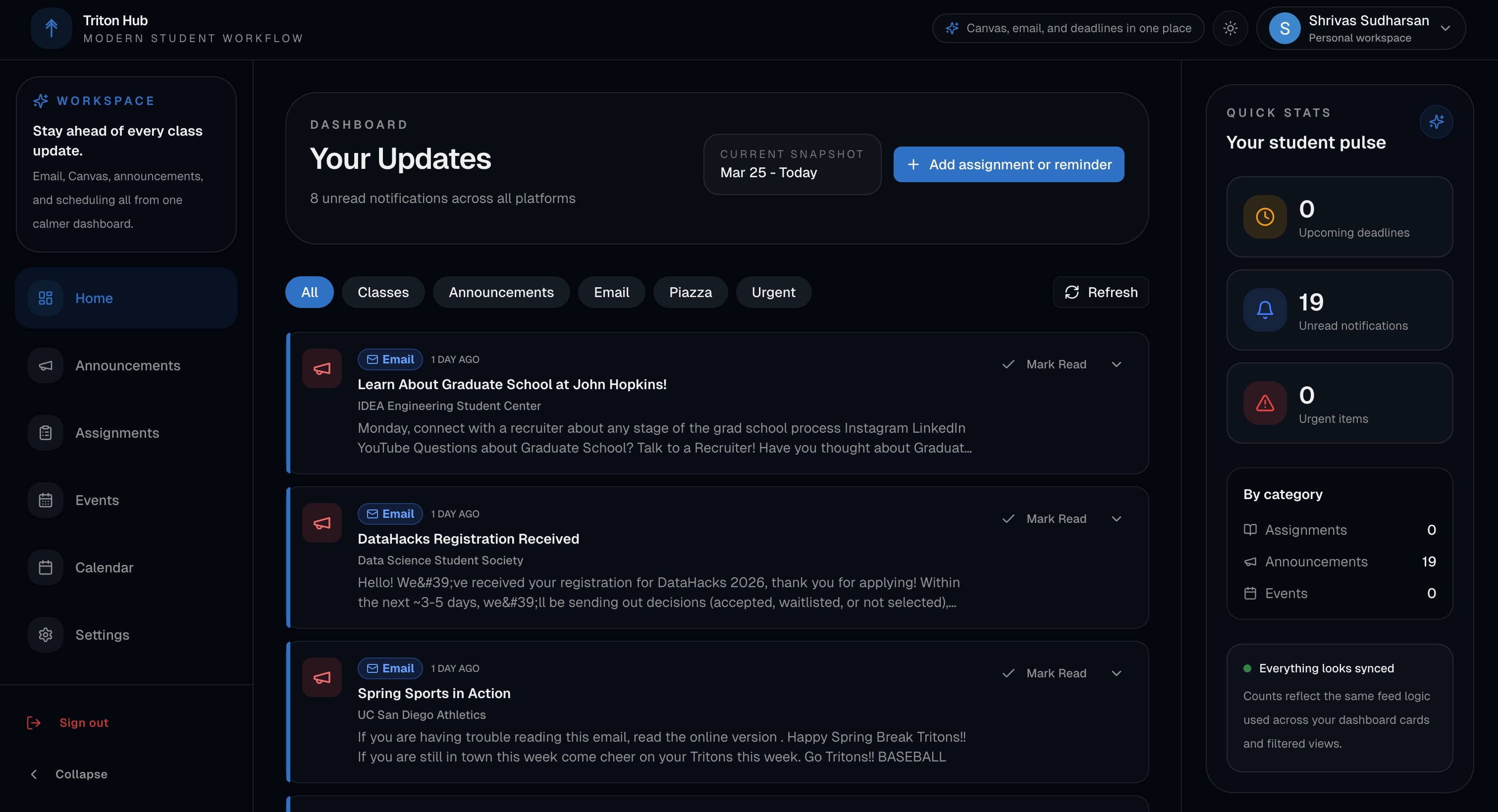 TritonHub dashboard